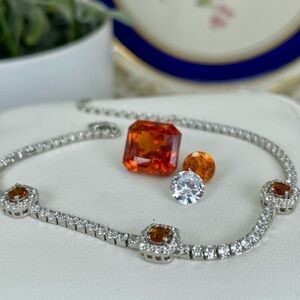 Clearance‼️3.25ct Citrine & Sapphire silver bracelet adjustable 925